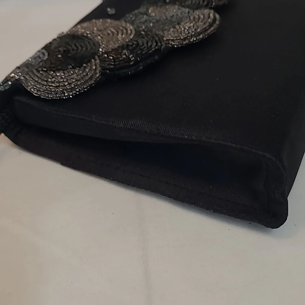 La Regale Vintage Black Satin Bag with Cord Beaded Circles - Stunning!